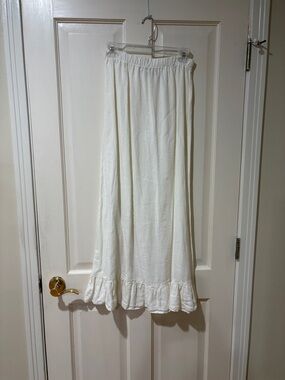 CP Shades White Linen Ruffle-Hem Maxi Skirt S